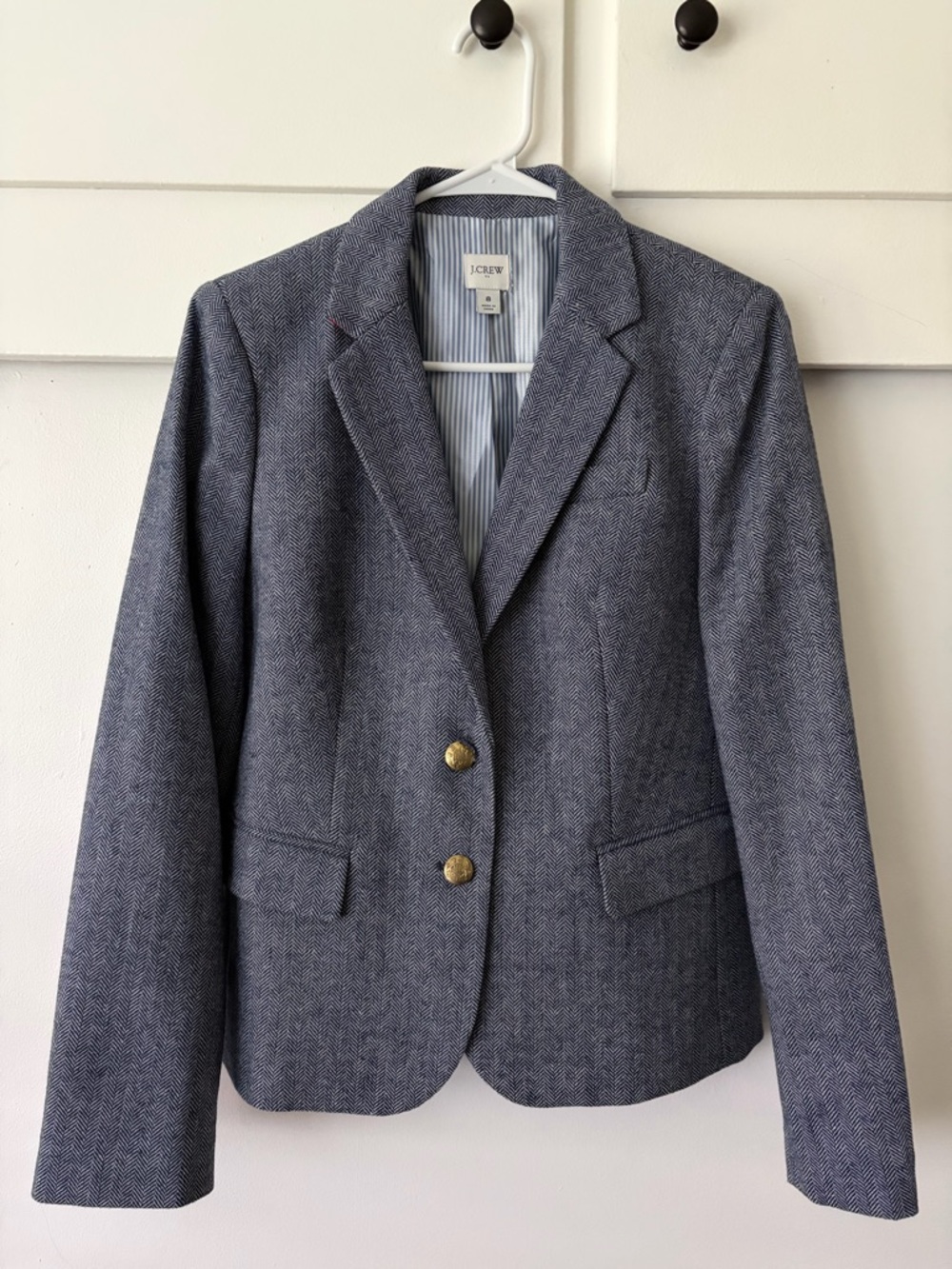 J. Crew Navy Herringbone Notched-Lapel Blazer with Gold Buttons